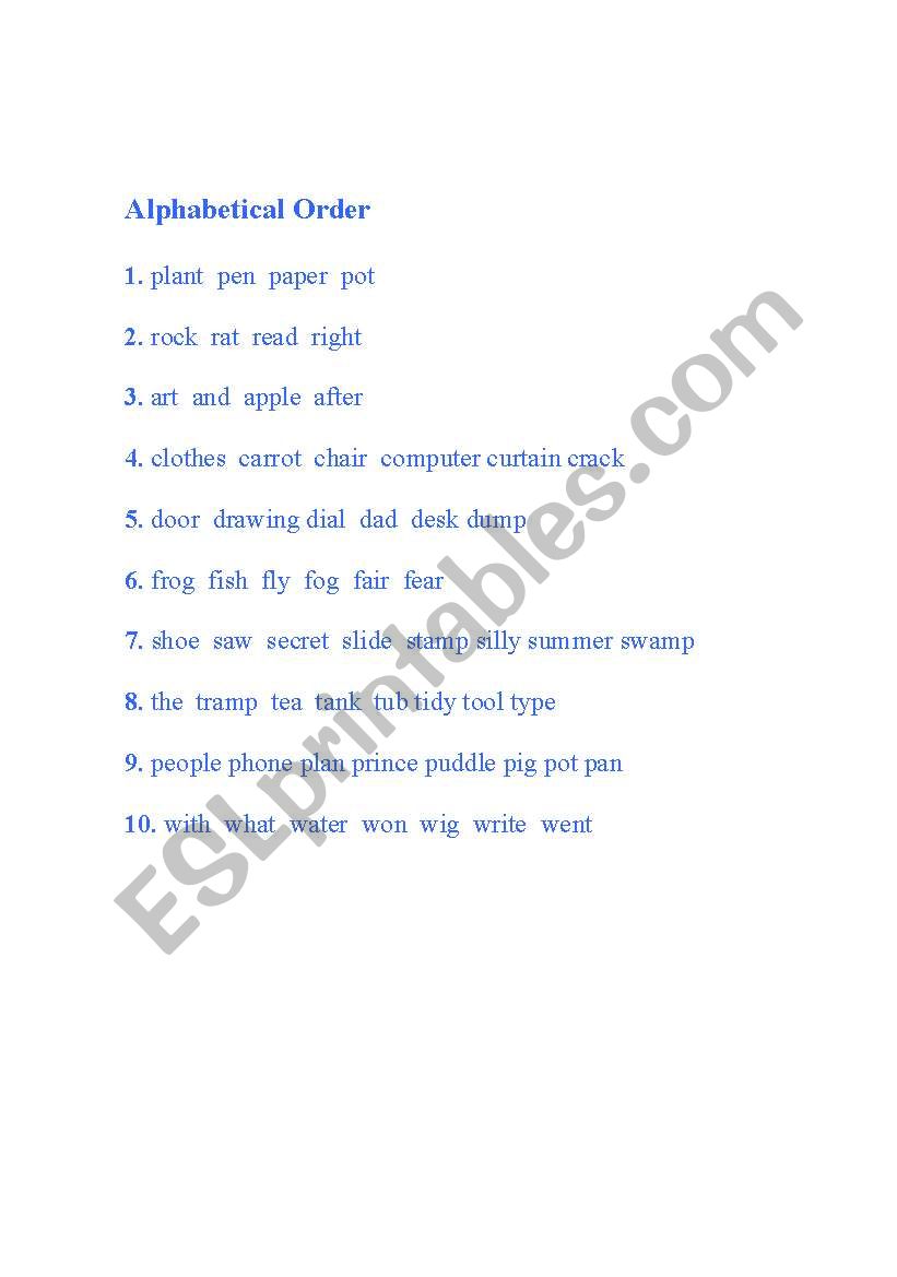 Alphabetical Order worksheet
