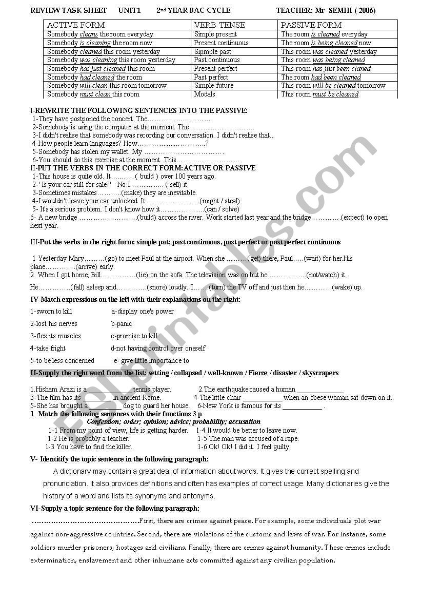 Grammar and vocabulary worksheet