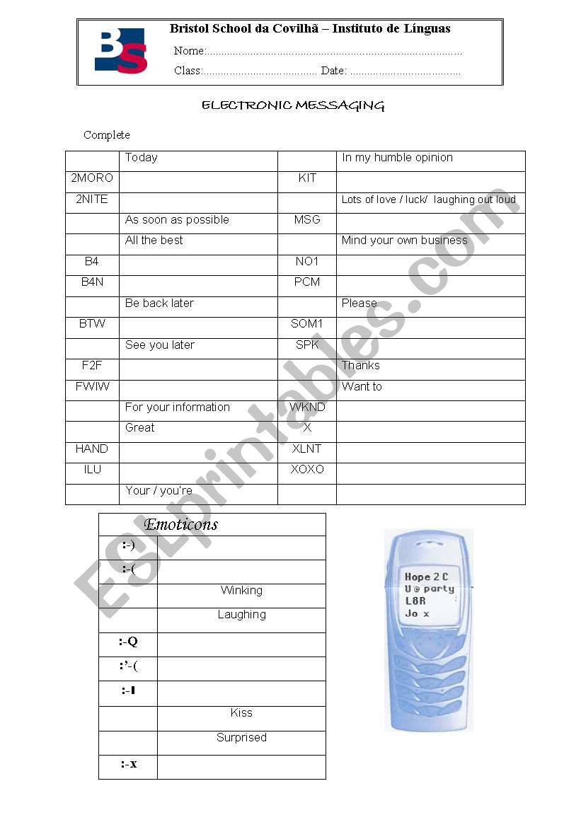 ELECTRONIC MESSAGING worksheet