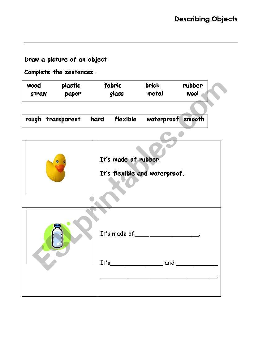 Describing objects worksheet