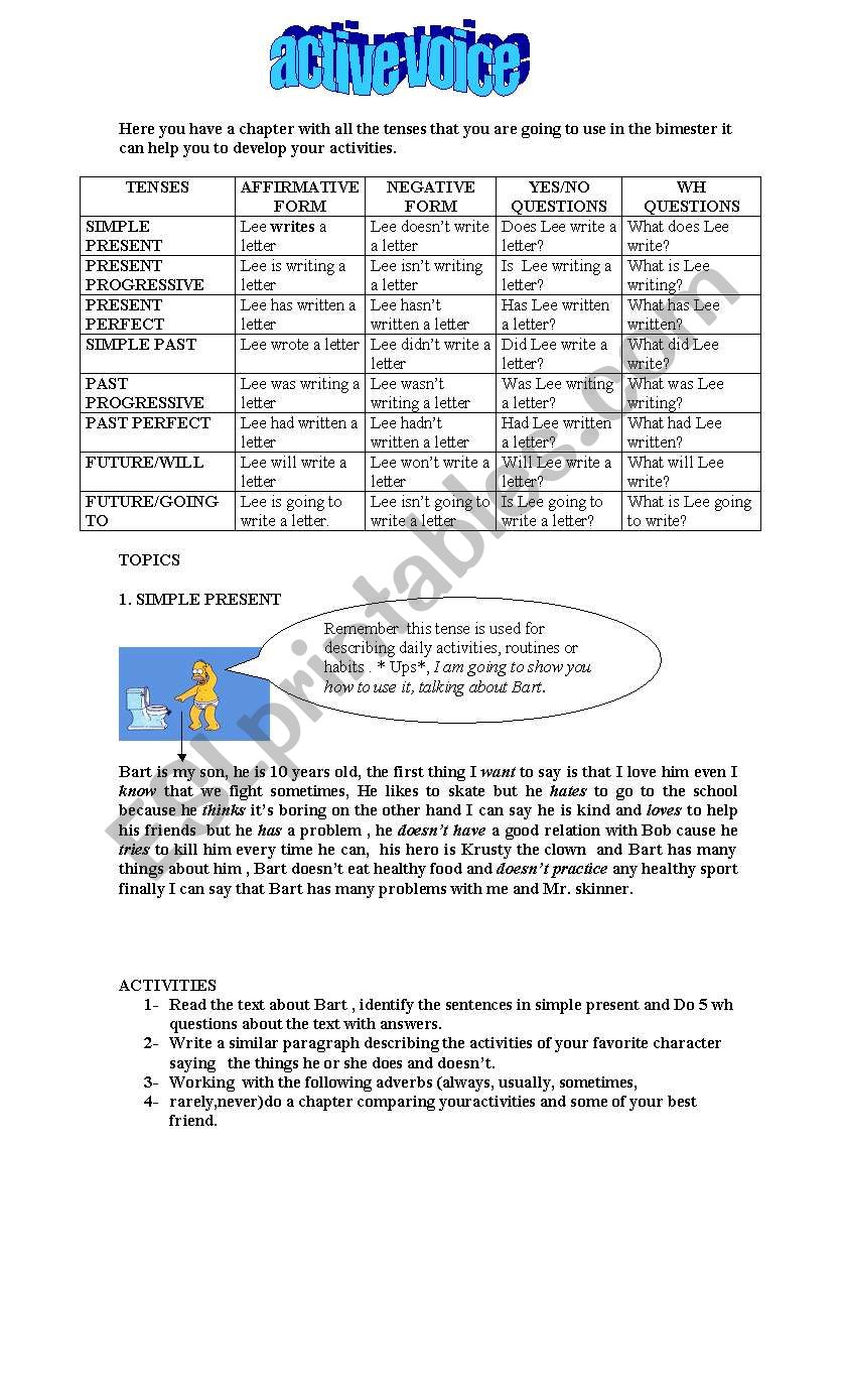 Present, Past and Future worksheet