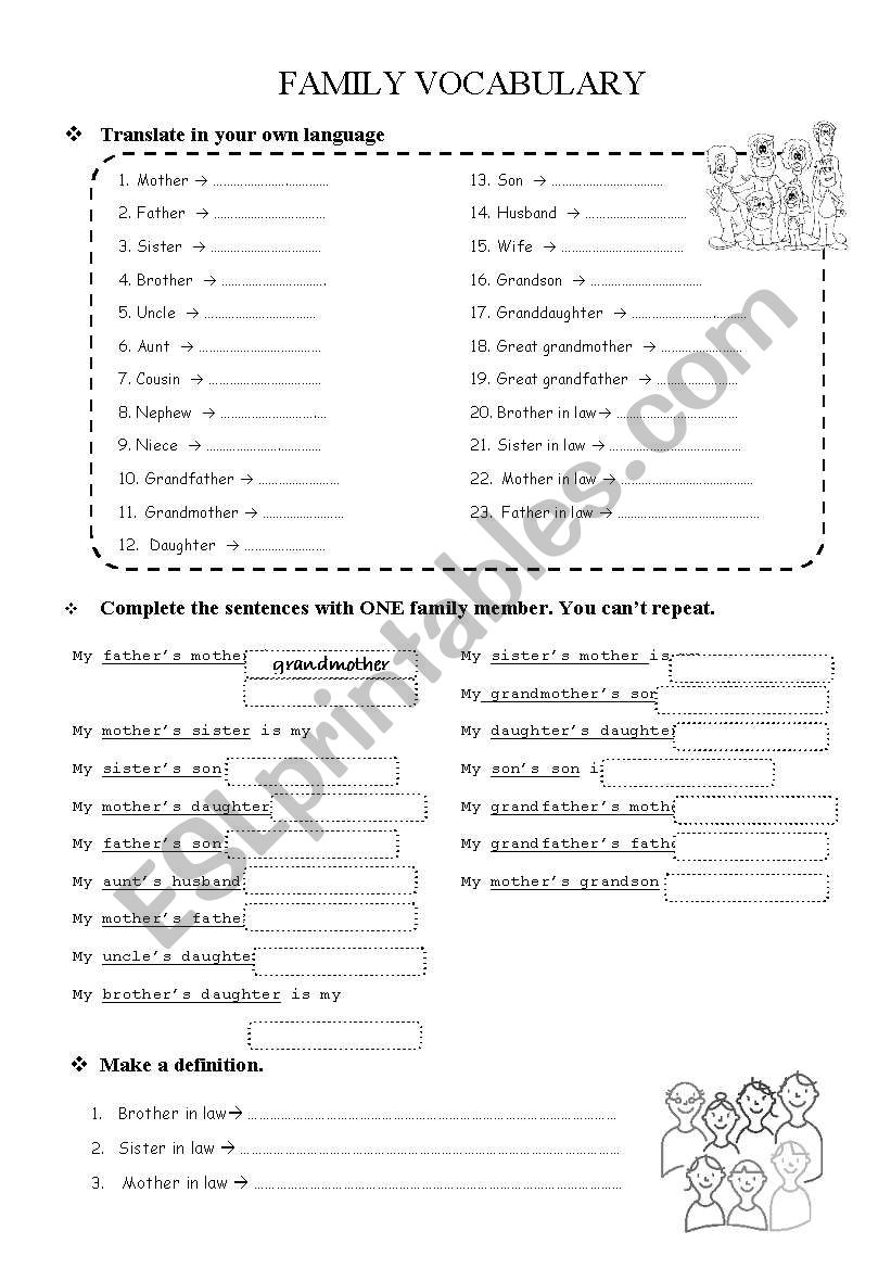 Family Vocabulary worksheet