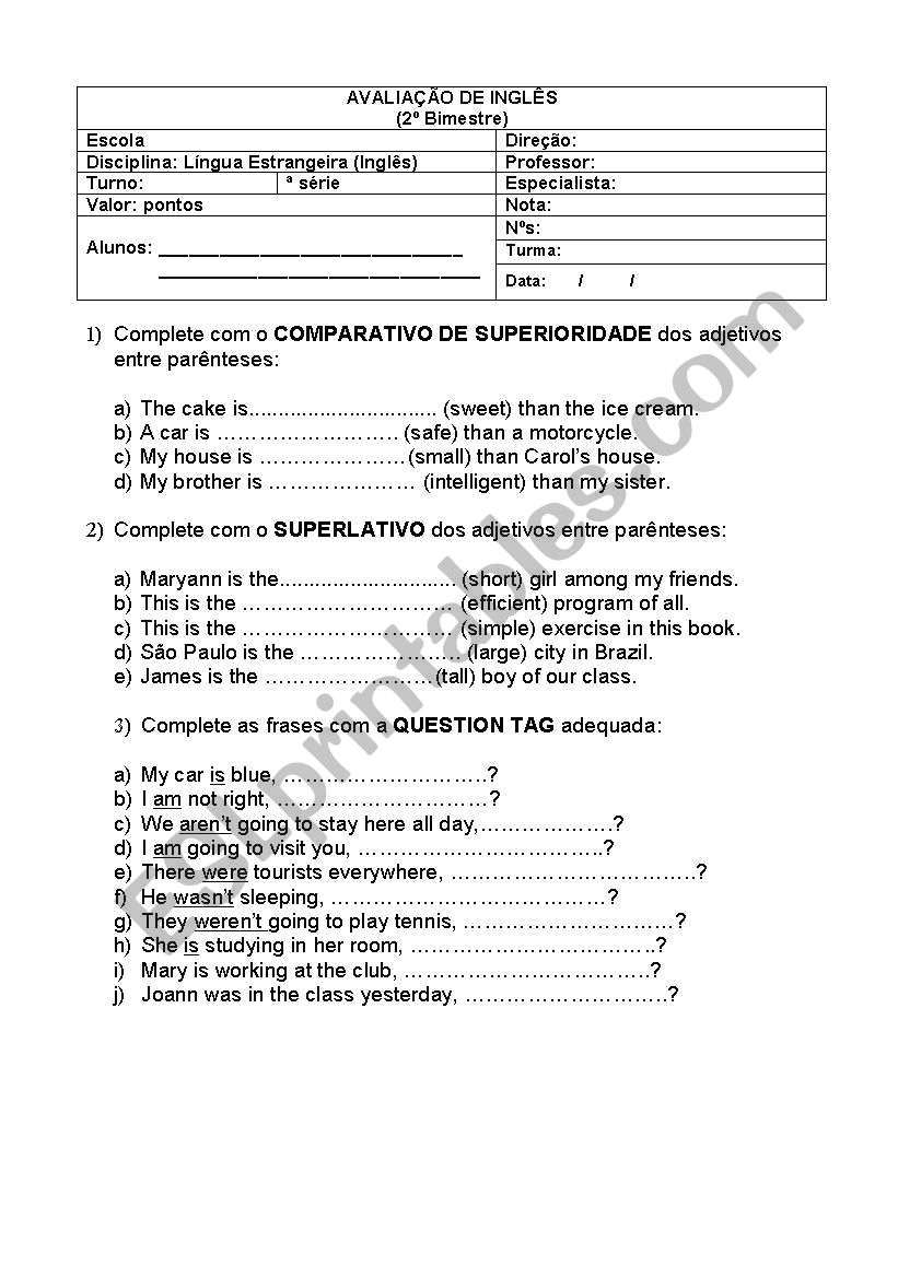 Comparative and Superlative worksheet