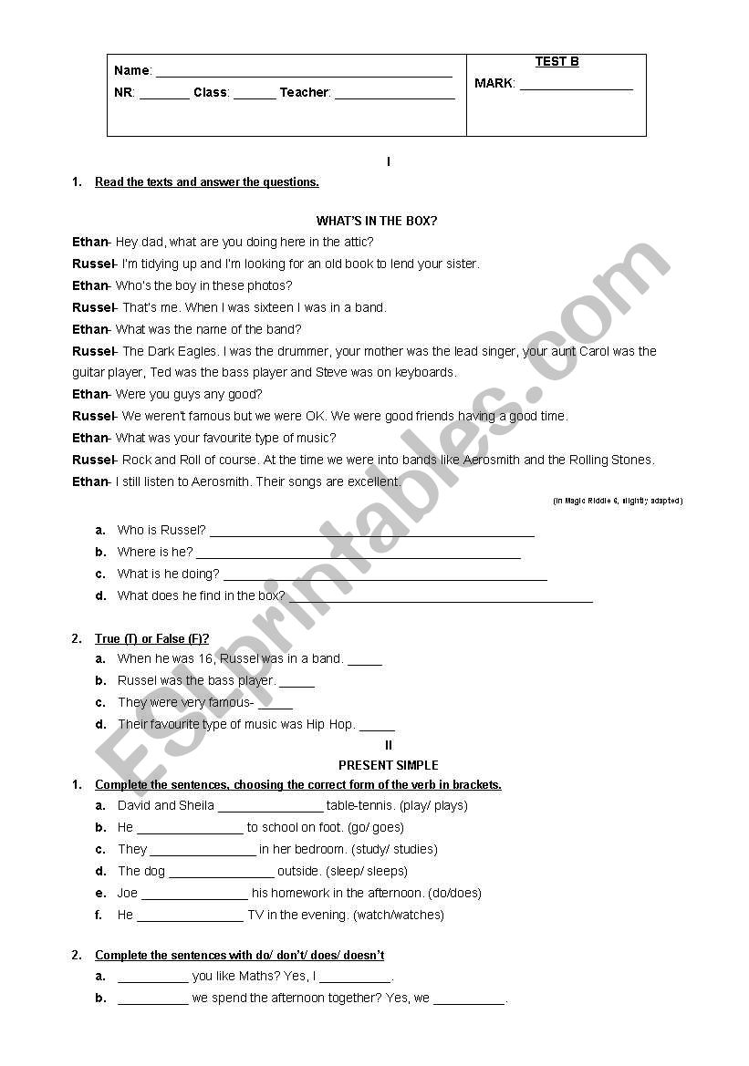 elementary test (6th) worksheet