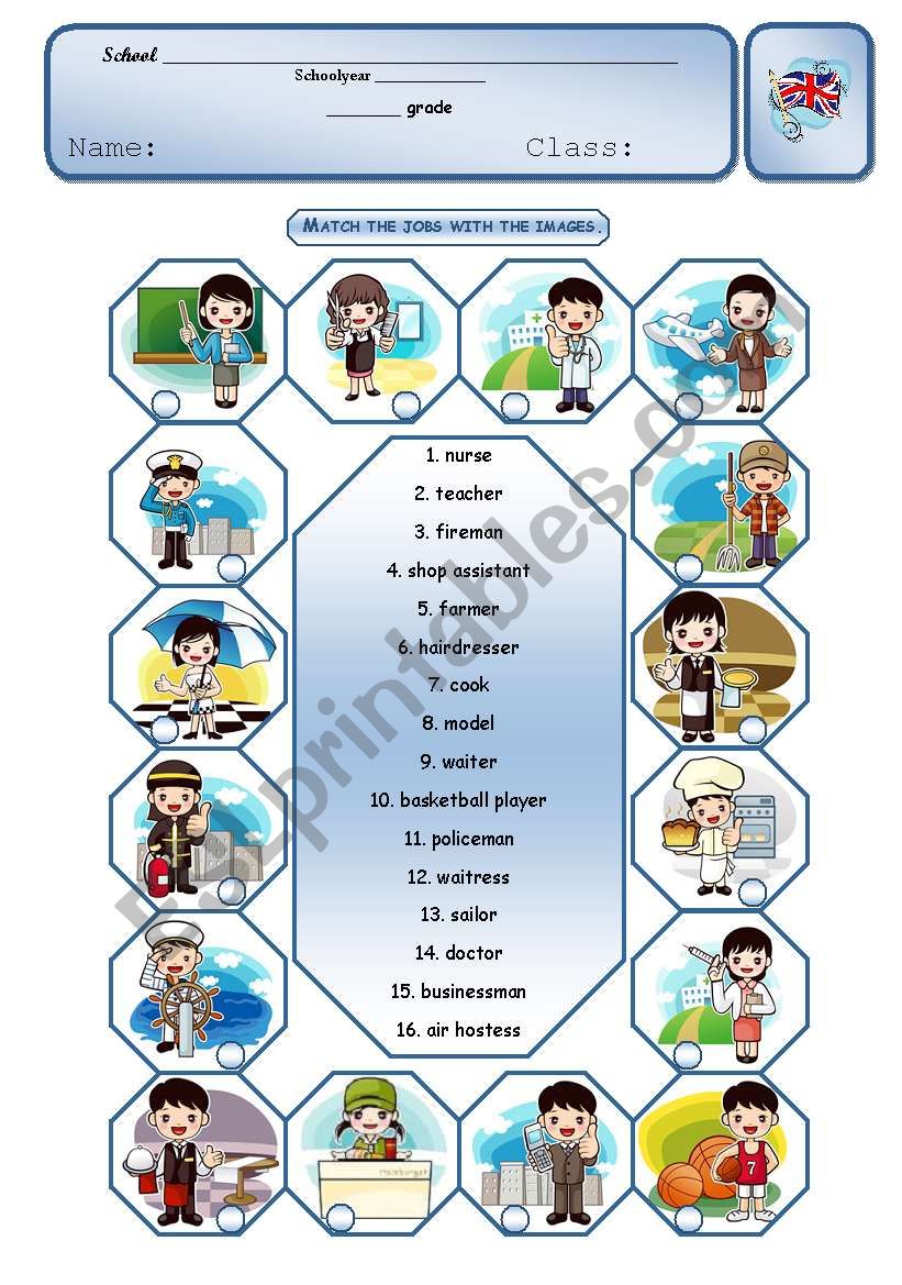 Jobs - matching exercise worksheet