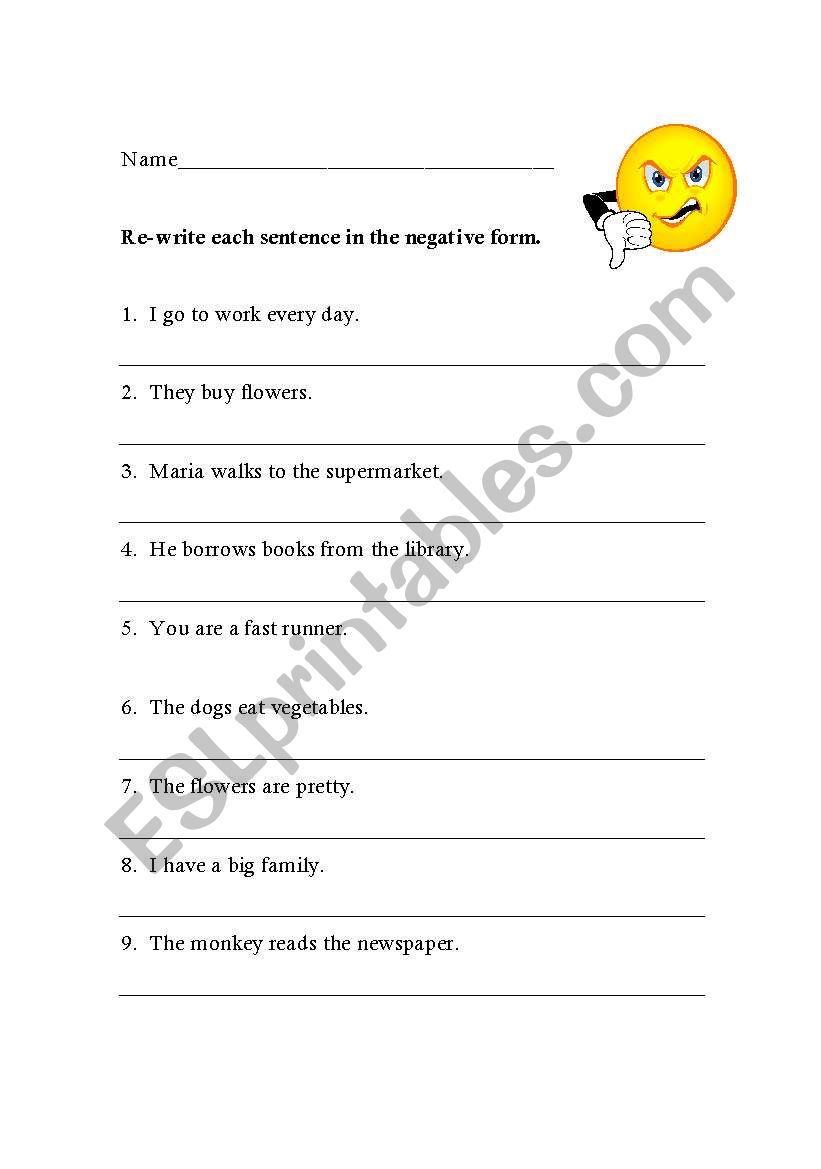 Present Tense Negative worksheet