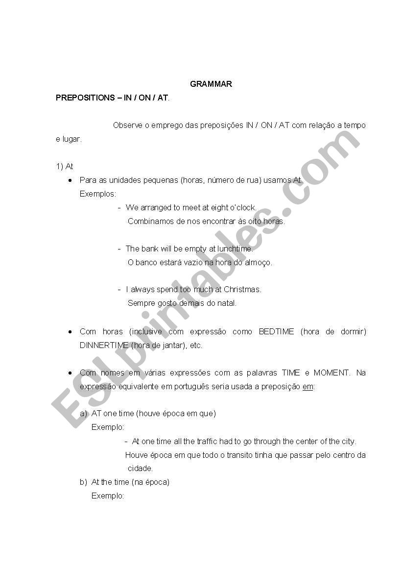 PREPOSITIONS  IN / ON / AT. worksheet