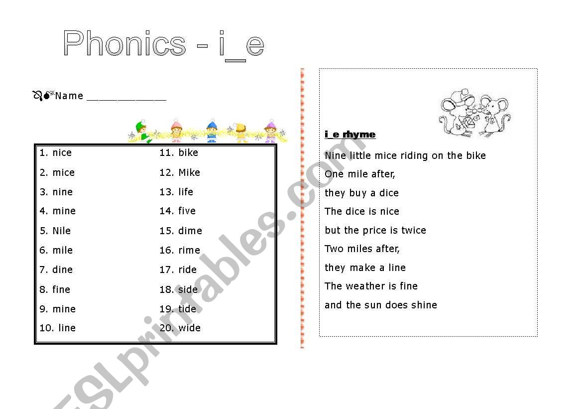 PHONICS - i_e worksheet