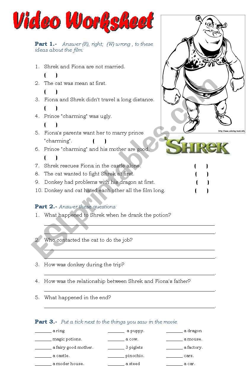 shrek 2  worksheet