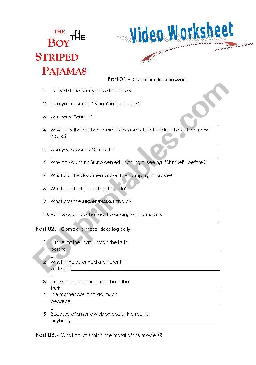 the boy in striped pajamas worksheet