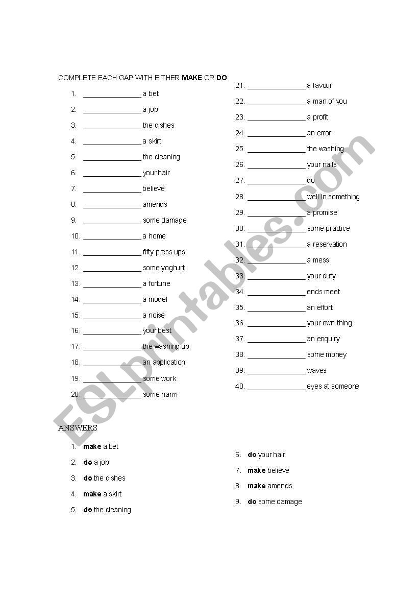 make & do worksheet