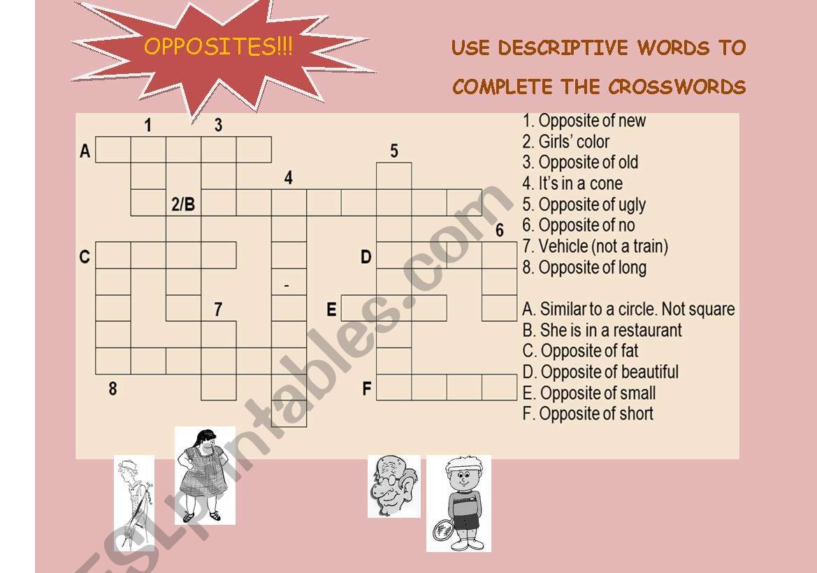 Opposites Crosswords worksheet