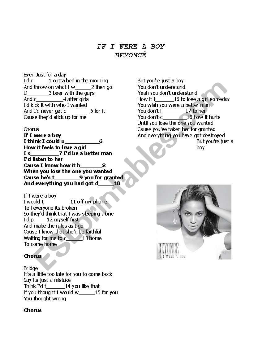Beyonce - If I were a boy worksheet