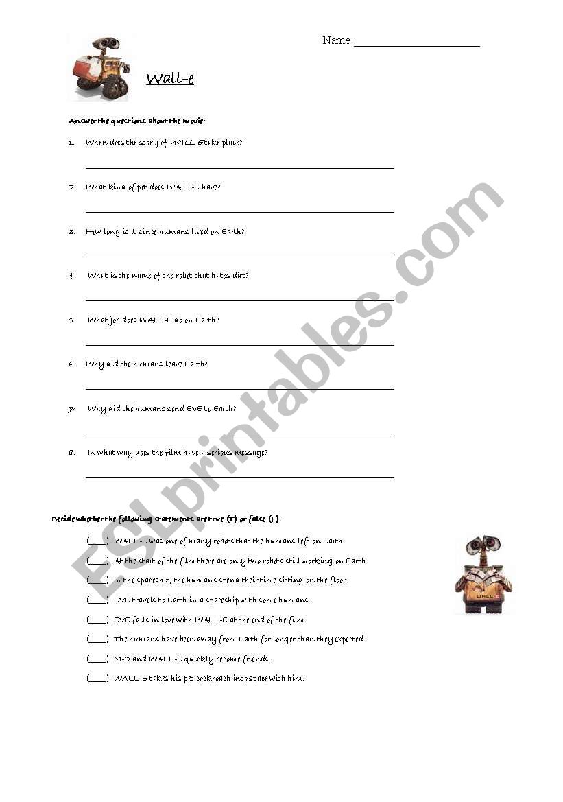 Wall-e  worksheet