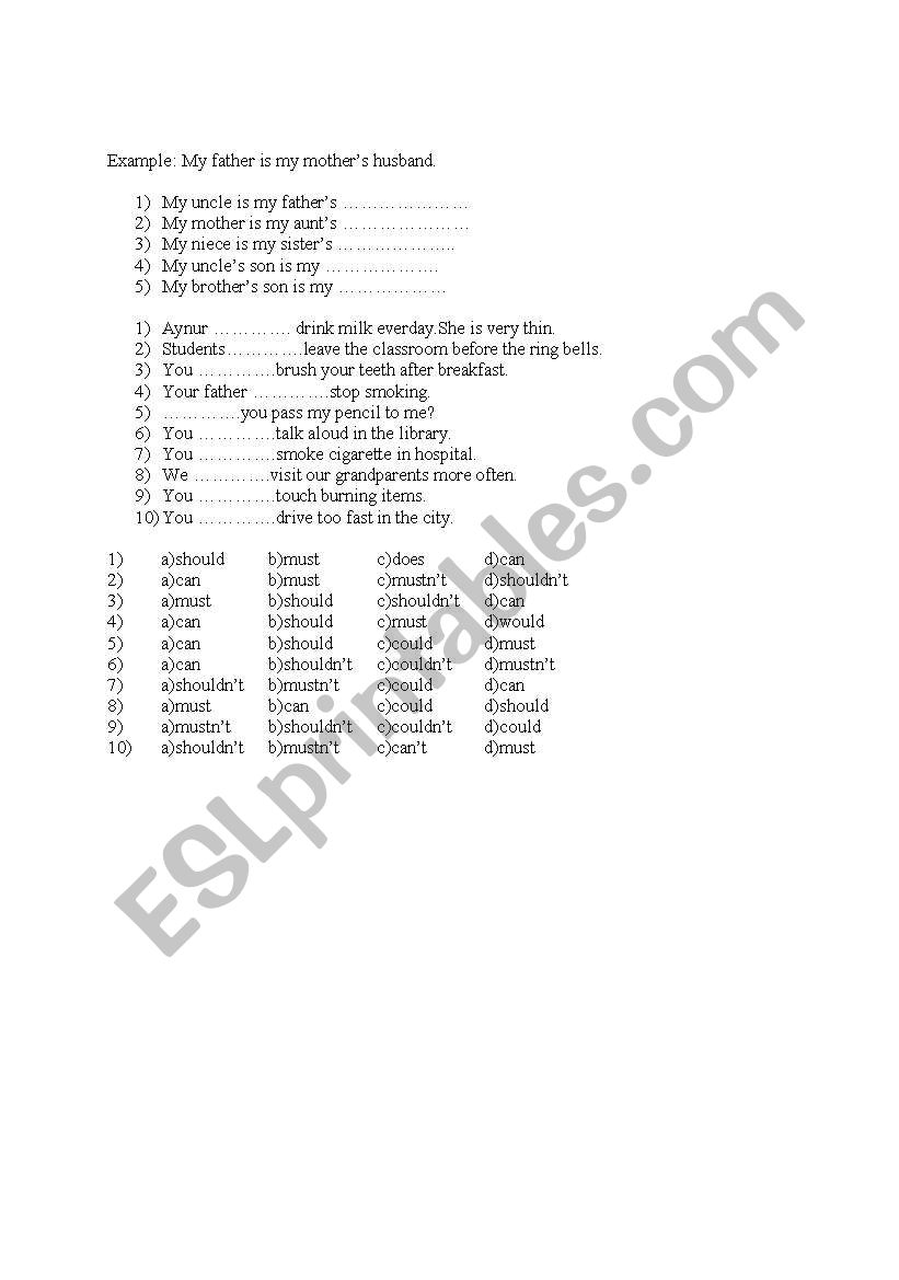 Modals exercises and family members