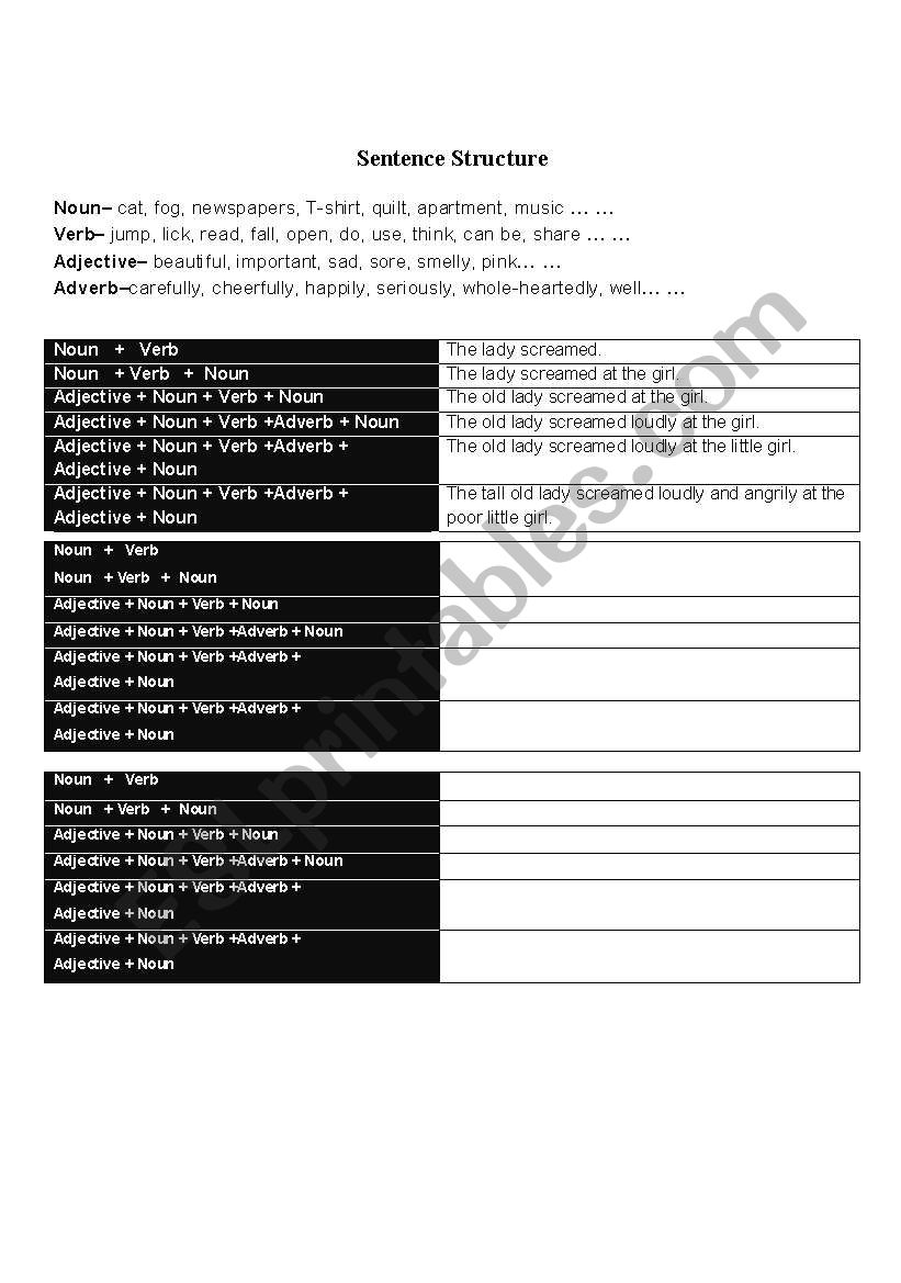 Sentence Structure worksheet