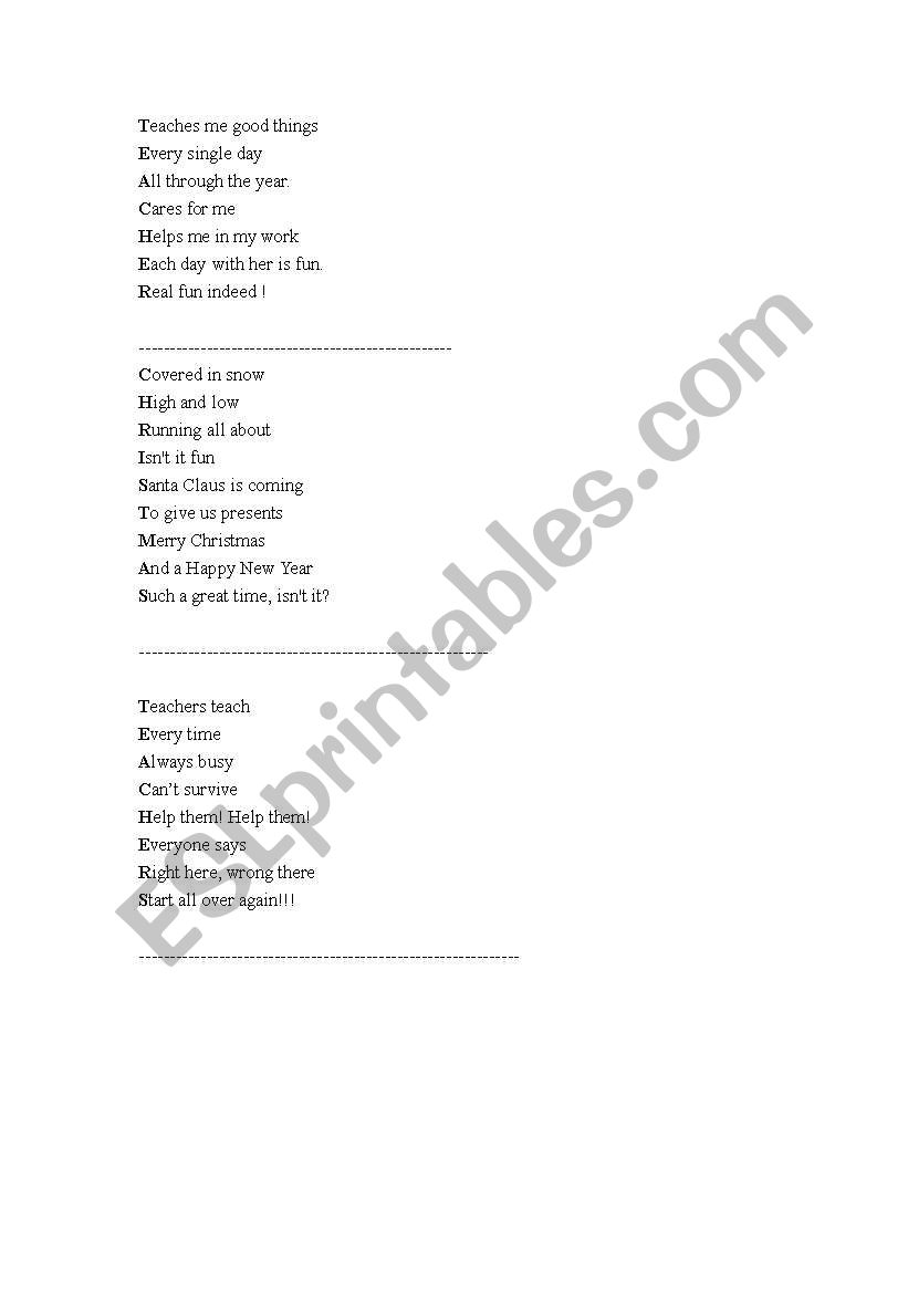 Acrostic poems worksheet