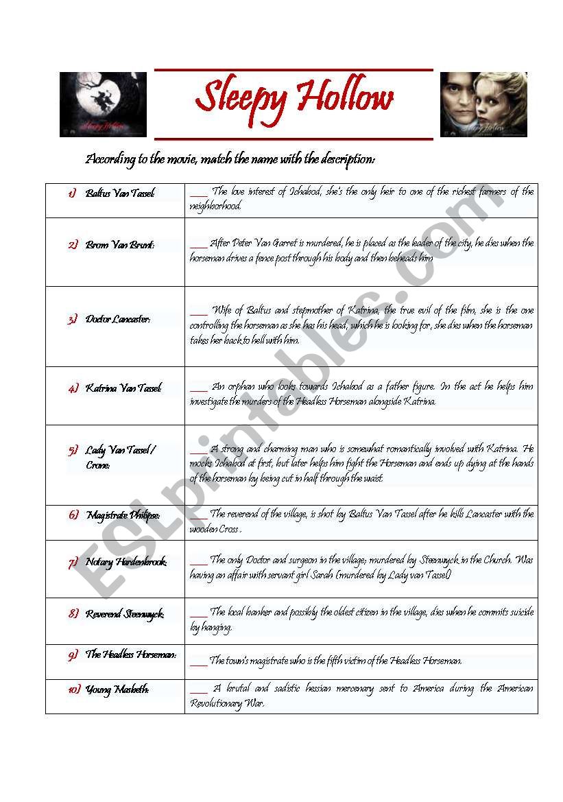 Sleepy Hollow - movie worksheet