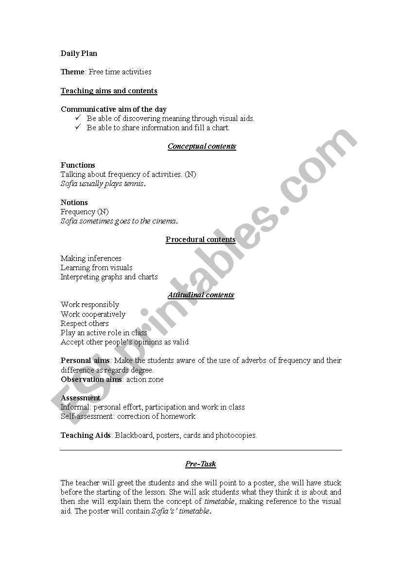 Plan on Adverbs of  Frequency worksheet