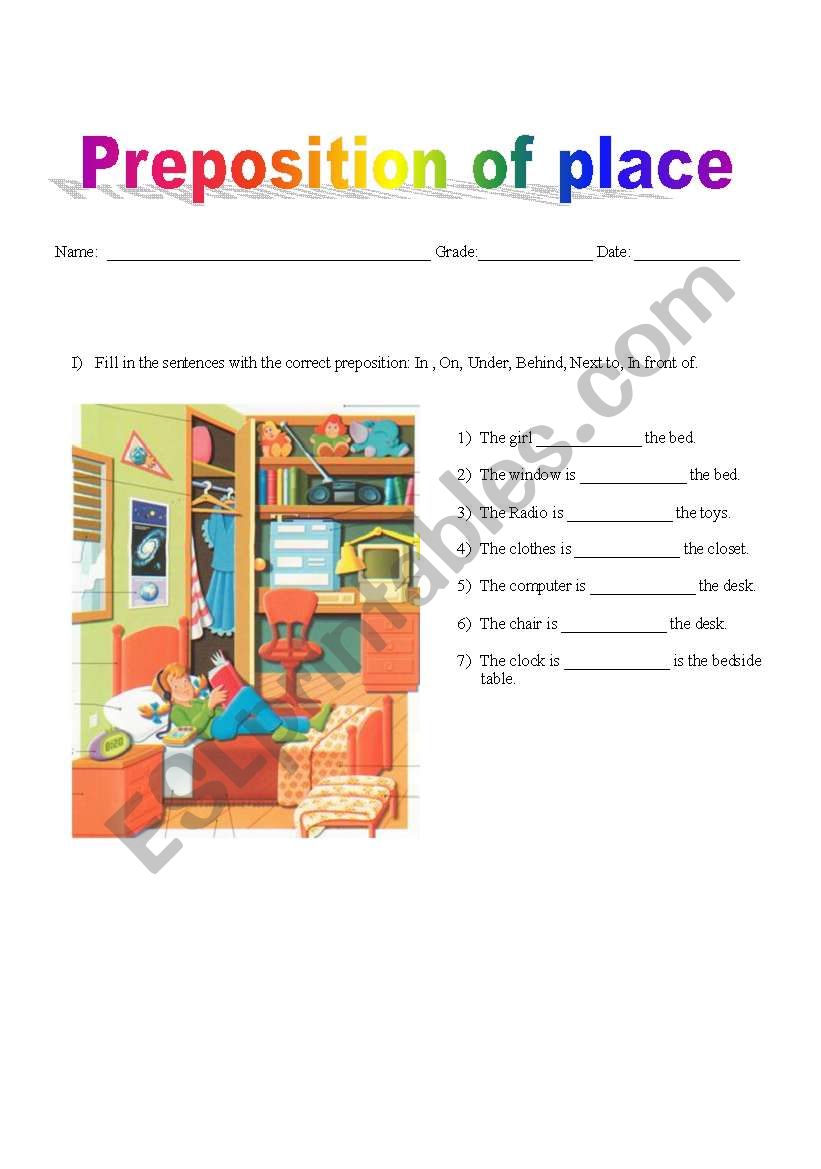 Preposition of Place worksheet