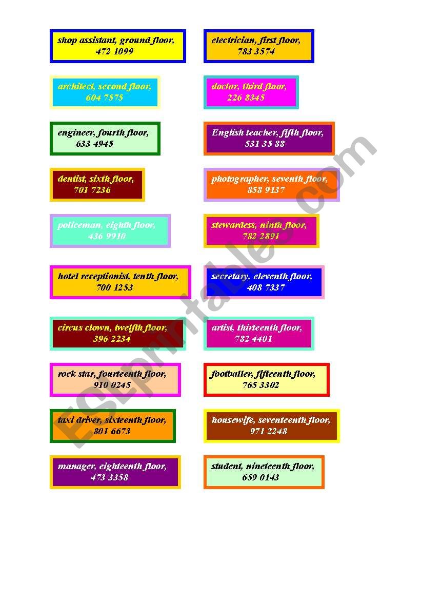 Practising telephone numbers, jobs and ordinal numbers - walkaround