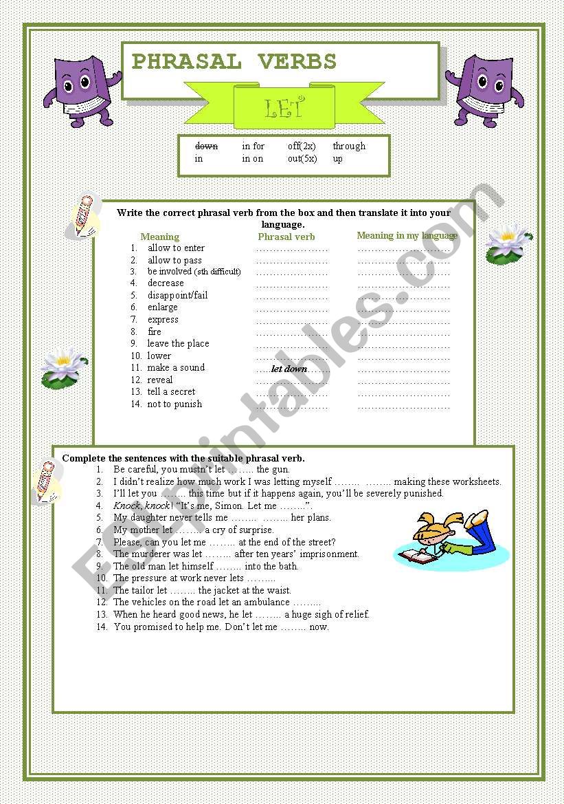 Phrasal verbs - LET worksheet