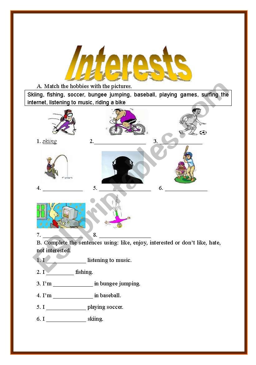 Interests worksheet