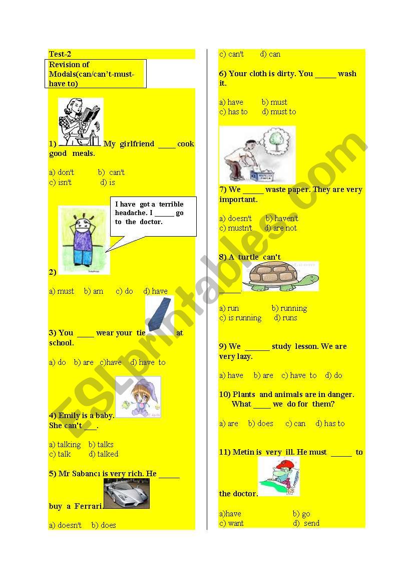 can/canÂ´t-must-have to worksheet