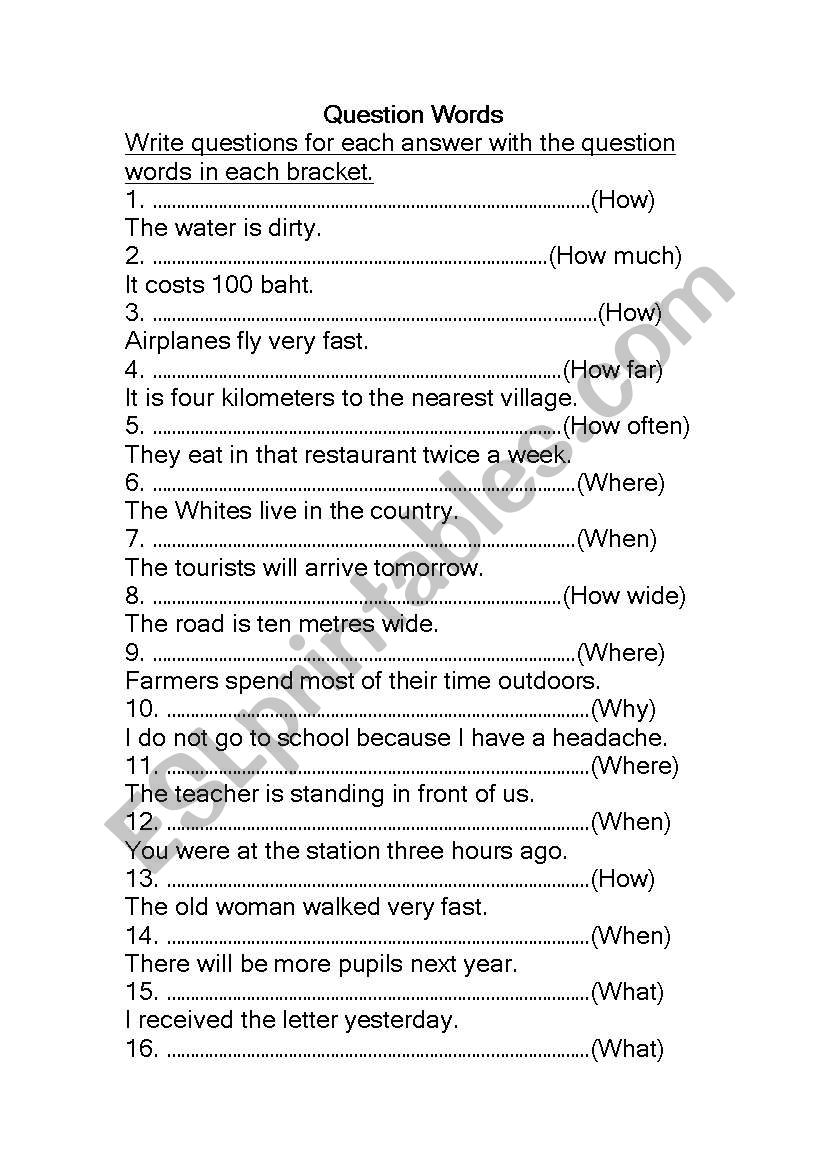 Question Words worksheet