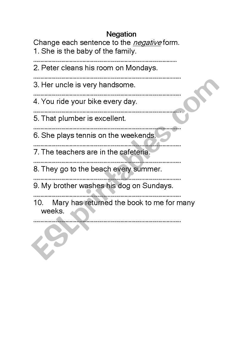 Negations worksheet