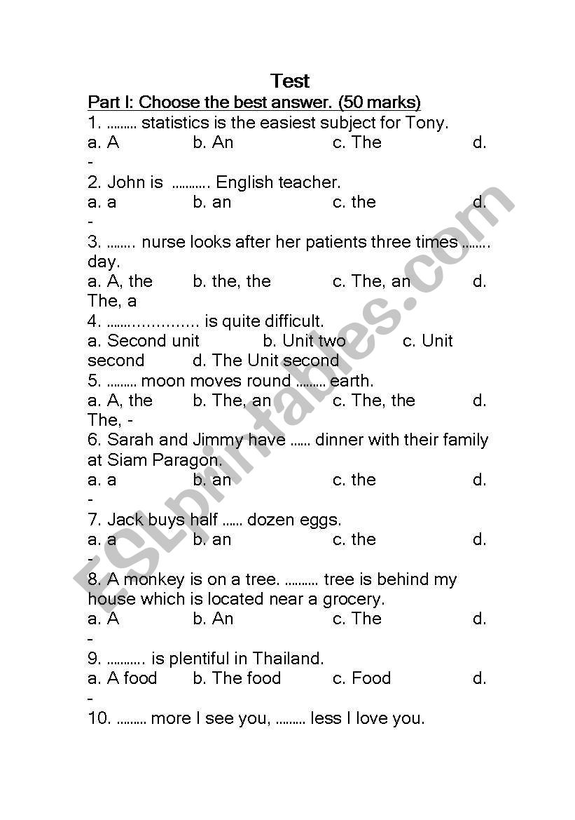 Test parts of speech & Pre-test