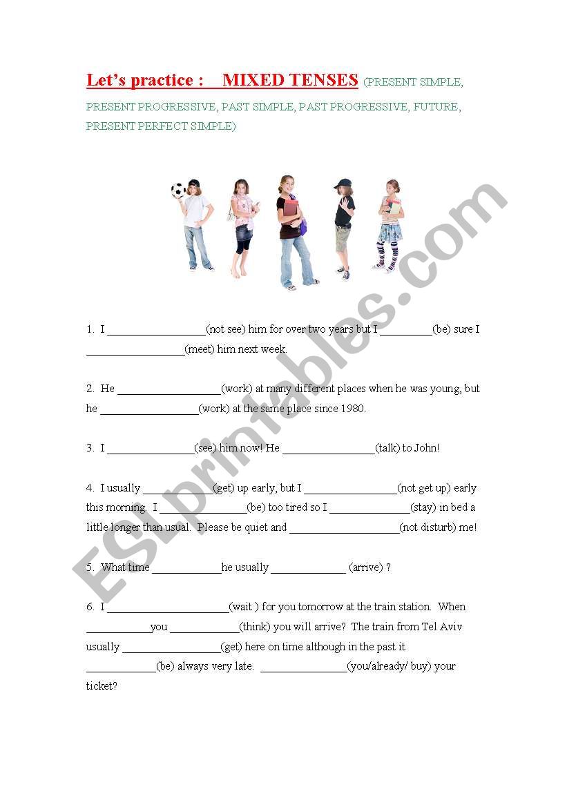 Mixed tenses - practice worksheet (2 pages)