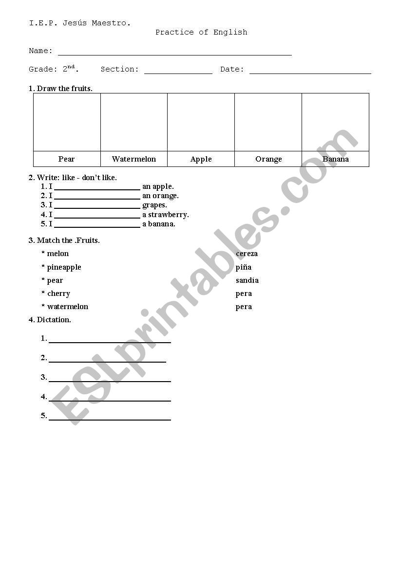 Exam fruits worksheet