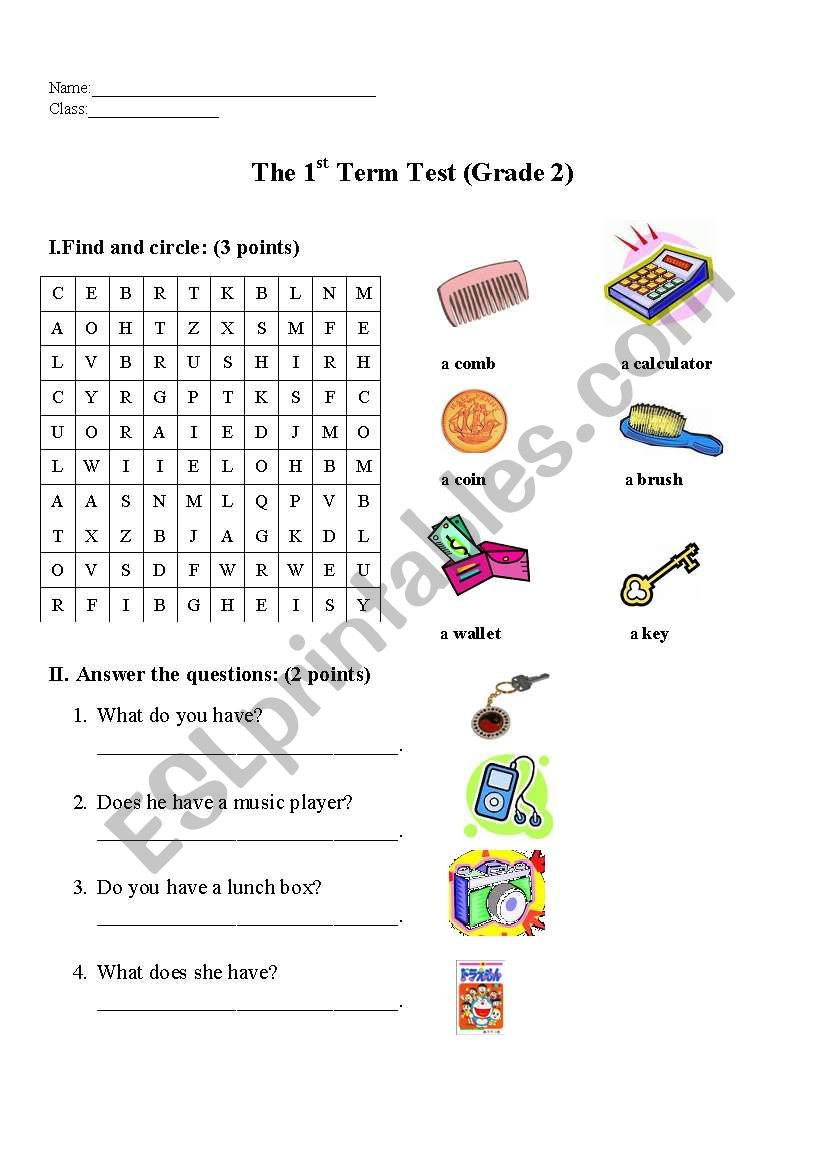 the first term test-grade 2 worksheet