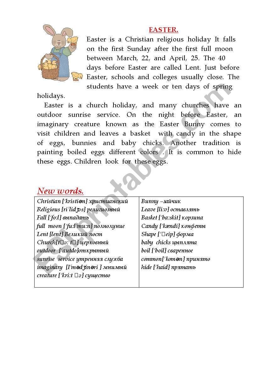 Easter worksheet