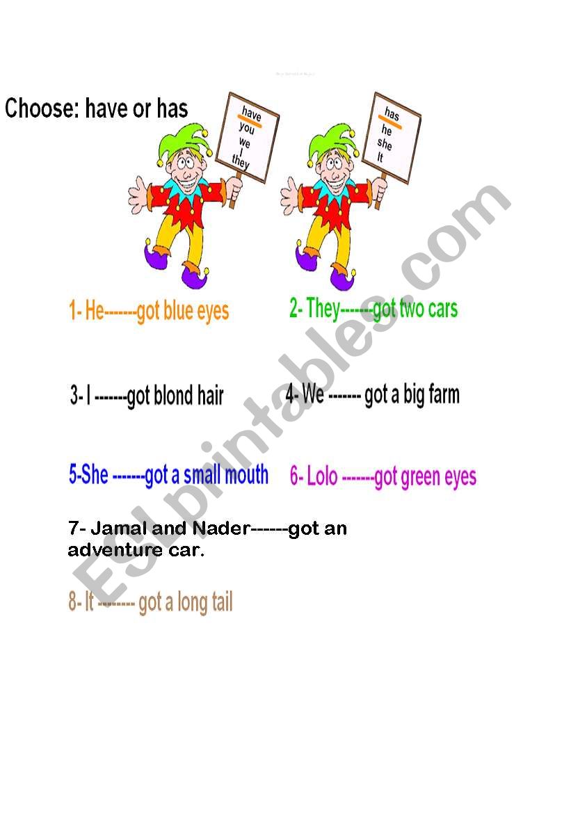 have - has worksheet