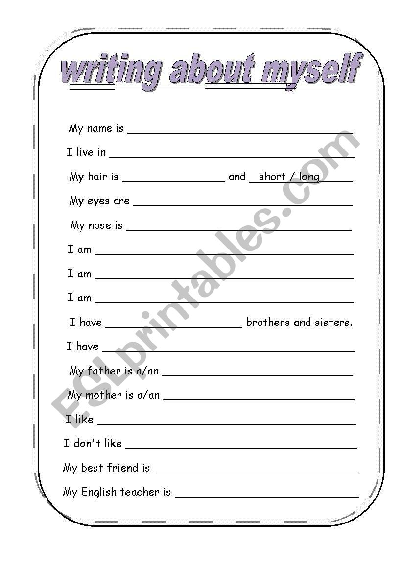 Writing about myself worksheet