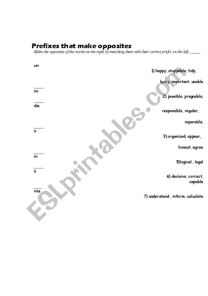 prefixes that make opposites worksheet