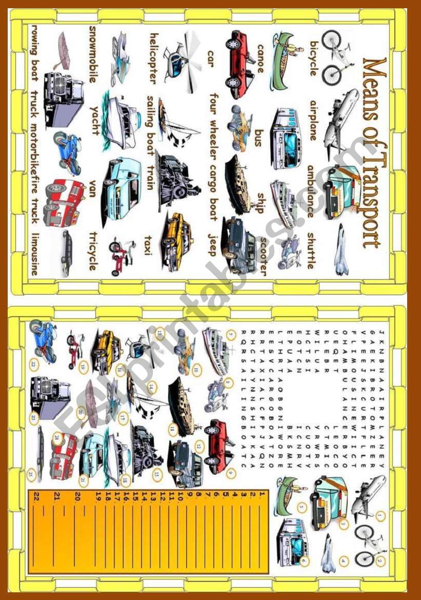 Means of transport worksheet