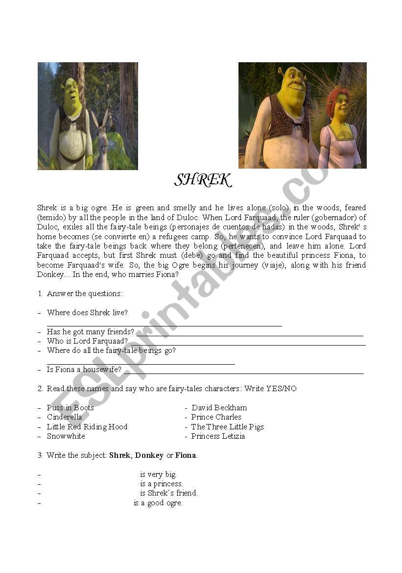 Shrek  worksheet