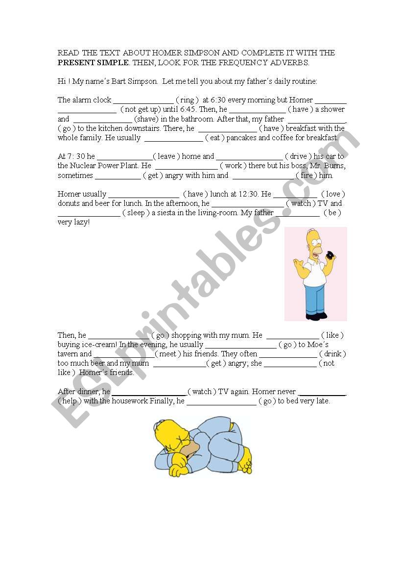 Homer s Daily Routine worksheet