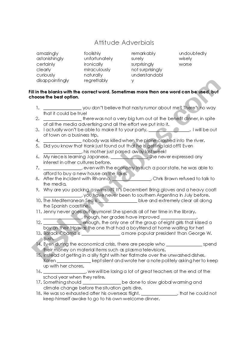 Attitude Adverbials worksheet