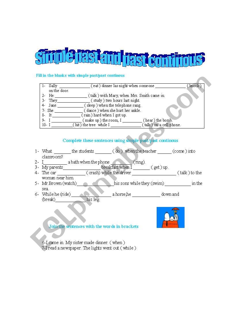 simple past-past continous worksheet