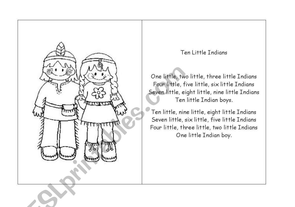 Music> Ten Little Indians worksheet