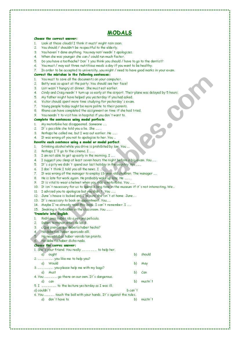 MODALS worksheet