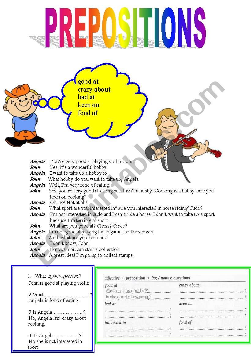 ADJECTIVE+ PREPOSITIONS - ELEMENTARY- reading and exercises