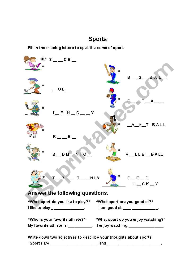 different sports worksheet