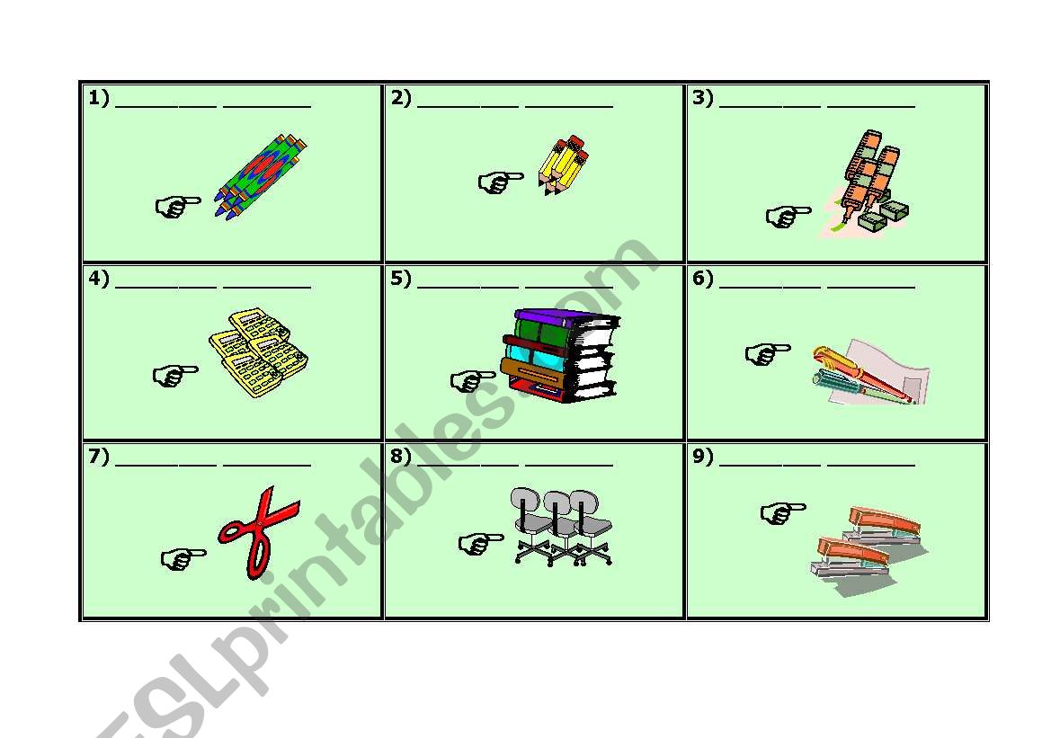 School Objects - Board Game - (part 1/3) -This and These cards