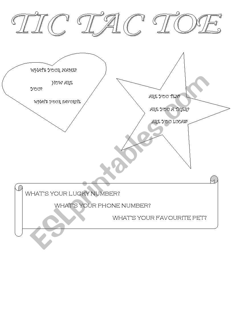 tic tac toe worksheet