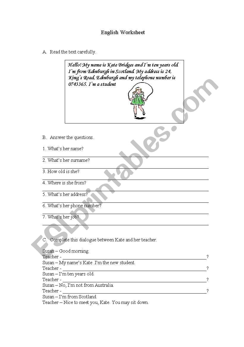 Personal Information worksheet